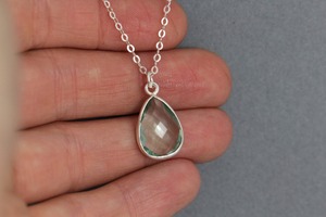 Aquamarine Faceted Gemstone Necklace with 7x10mm March Birthstone Bezel <b>Pendant</b> 925 Silver-Plated Design Box Chain for Women - Product Image 4