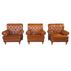 Sillón Clásico de Cuero con Respaldo Alto, Tapicería de Cuero Genuino Hecha a Mano, Base de Madera Sólida, Silla Cómoda para Oficina - Product Image 2