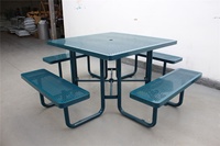 Table de pique-nique de jardin commerciale en métal enduit de poudre extérieur avec banc école extérieur patio acier rectangle table à manger chaise