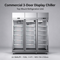 Vitrine réfrigérée commerciale verticale à 3 portes vitrées D303, porte antibuée, éclairage LED, en acier inoxydable,