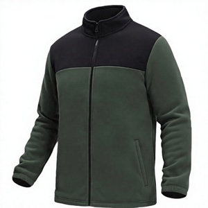 Chaqueta Unisex de Forro Polar Sólido con Cuello Alto y Cremallera, para Uso Formal en Invierno y Actividades al Aire Libre, Corte Regular, Verde y Negro en la Parte Delantera - Product Image 1