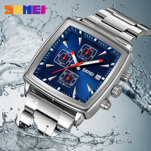 Skmei Square Men's Quartz Watch 30M Waterproof Chronograph Luminous Date Stainless Steel Bracelet - Product Image 3