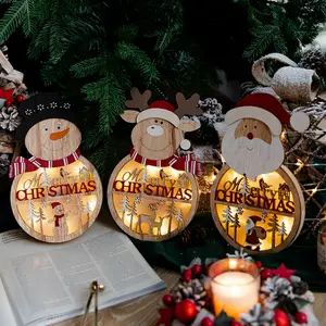 バッテリーLED照明付き素朴な木製スタークリスマスの家の装飾