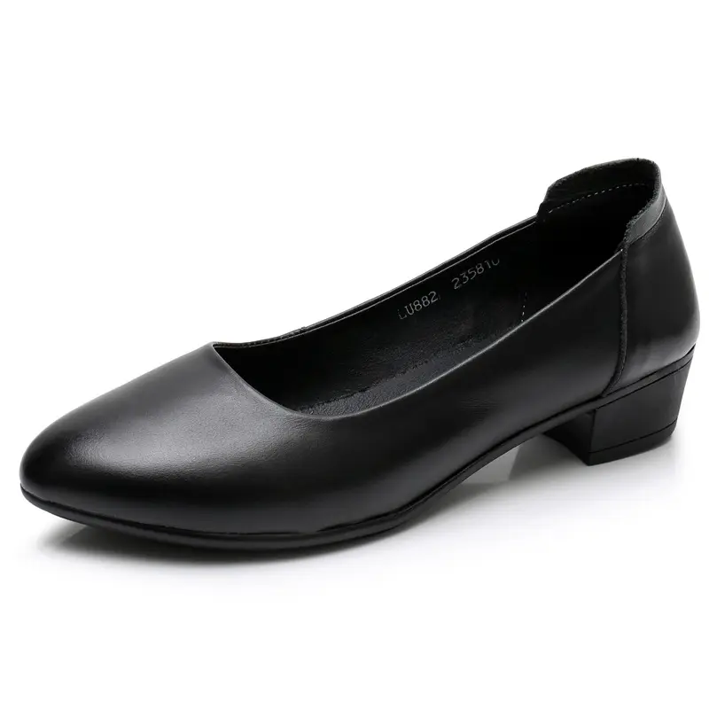 Wholesale women's genuine leather black formal flat office dress shoes for ladies
