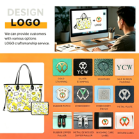 Sac fourre-tout élégant en nylon à imprimé dessin animé pour femme, grand sac de voyage quotidien avec petite pochette amovible, logo personnalisé disponible