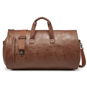 Qualidade Logotipo Personalizado Pu Leather Garment Duffel Bag Para Pendurar Roupas Capa Travel Leather Suit Bag