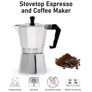 <span class=keywords><strong>Cafetera</strong></span> Moka de Aluminio Plateado para Estufa de Gas, para Espresso y Café, para Cocina - Product Image 1