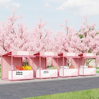 Kiosque mobile carré HLX sur roues, amovible, personnalisé, pour exposition extérieure, stand commercial, chariot alimentaire pour marché, festival, événements