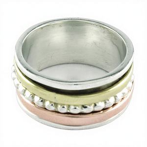 Anillo Giratorio de Plata de Ley 925 Hecho a Mano con Engaste Invisible de Tres Tonos, Nuevo Diseño, Joyería de Boda y Compromiso, Directo de India - Product Image 1