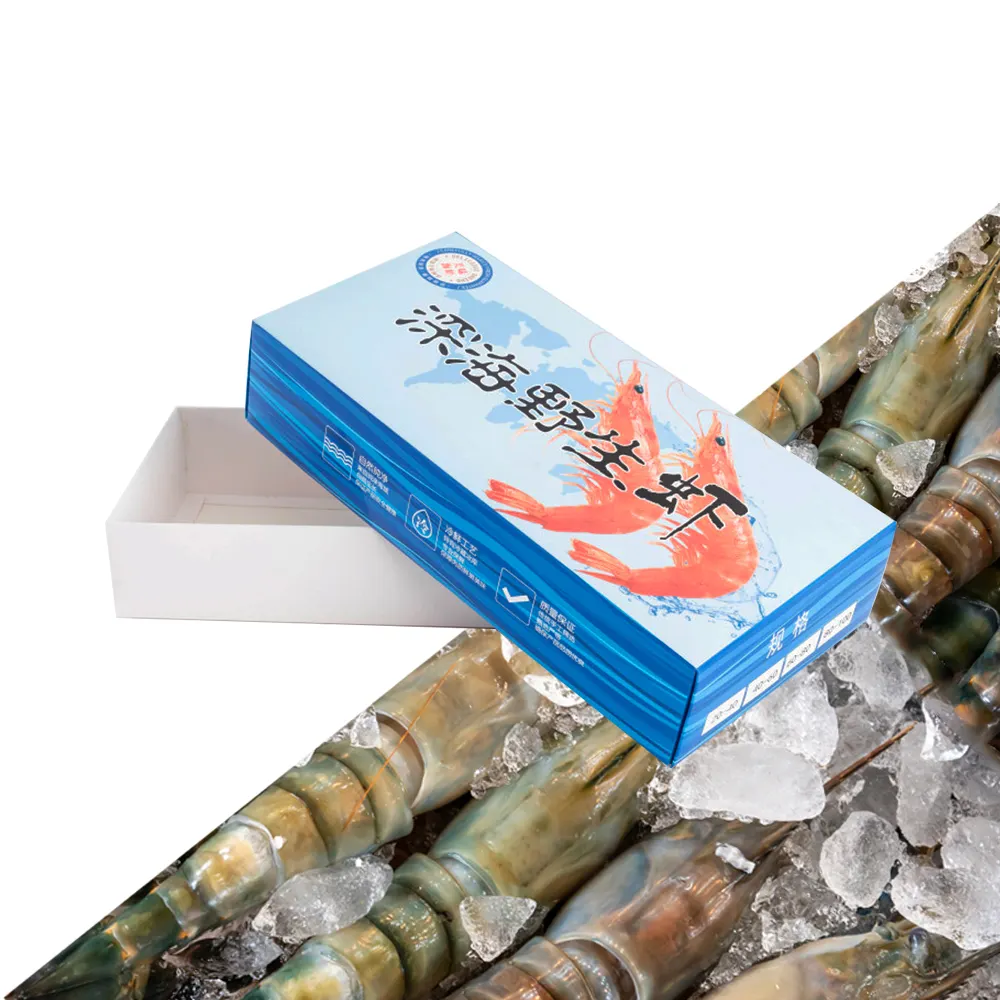 Caixa de embalagem de lagosta de camarão para produtos alimentares congelados, caixa de frutos do mar com design personalizado por atacado