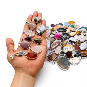 Lot de pendentifs religieux vintage en pierres naturelles mélangées, vente en gros, lot de bijoux chrétiens en laiton et pierres précieuses naturelles assorties, argent 925 - Product Image 1