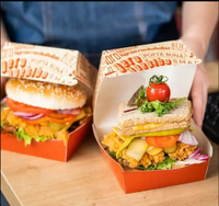 Conteneur alimentaire jetable PM biodégradable et écologique, design personnalisé, finition mate, logo personnalisé, en pâte de bois, avec charnière