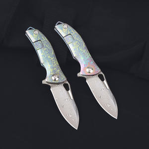 سكين سلسلة مفاتيح صغيرة قابلة للطي في الهواء الطلق مقبض تيتانيوم دمشقي هدية سكين EDC مع سكين جيب - Product Image 2