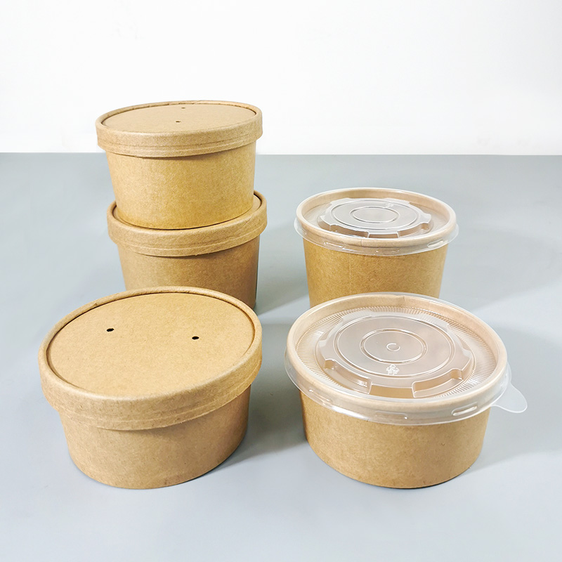 Custom Printed Disposable Kraft Paper Soup Cup Food Container with Lid Eco-friendly Degradable Well-sealed for Sushi