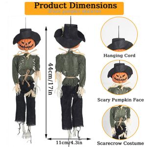 Decoración Colgante de Calabaza Esqueleto de Halloween de 40cm, Accesorio Espeluznante de Espantapájaros para Fiesta de Casa Encantada, Decoración Exterior para Jardín - Product Image 2