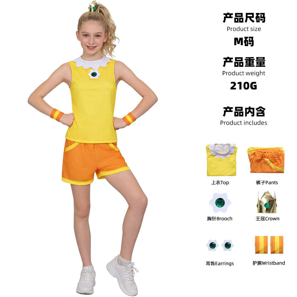 Yellow Daisy tracksuit (top, pants, brooch, earrings, crown, wristbands)