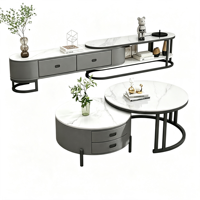 Ensemble de tables basses gigognes modernes minimalistes italiennes en pierre frittée mate, table basse de luxe extensible, combinaison décorative