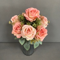 LO-1617 Vente en gros Nouveau design Bouquet de roses artificielles à 9 têtes en soie, fausse composition florale pour mariage et événements