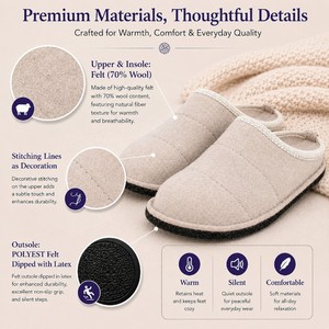 Chaussons en feutre de laine pour homme de qualité supérieure, semelle en latex souple antidérapante, chauds et confortables, pour l'intérieur, automne-hiver - Product Image 2