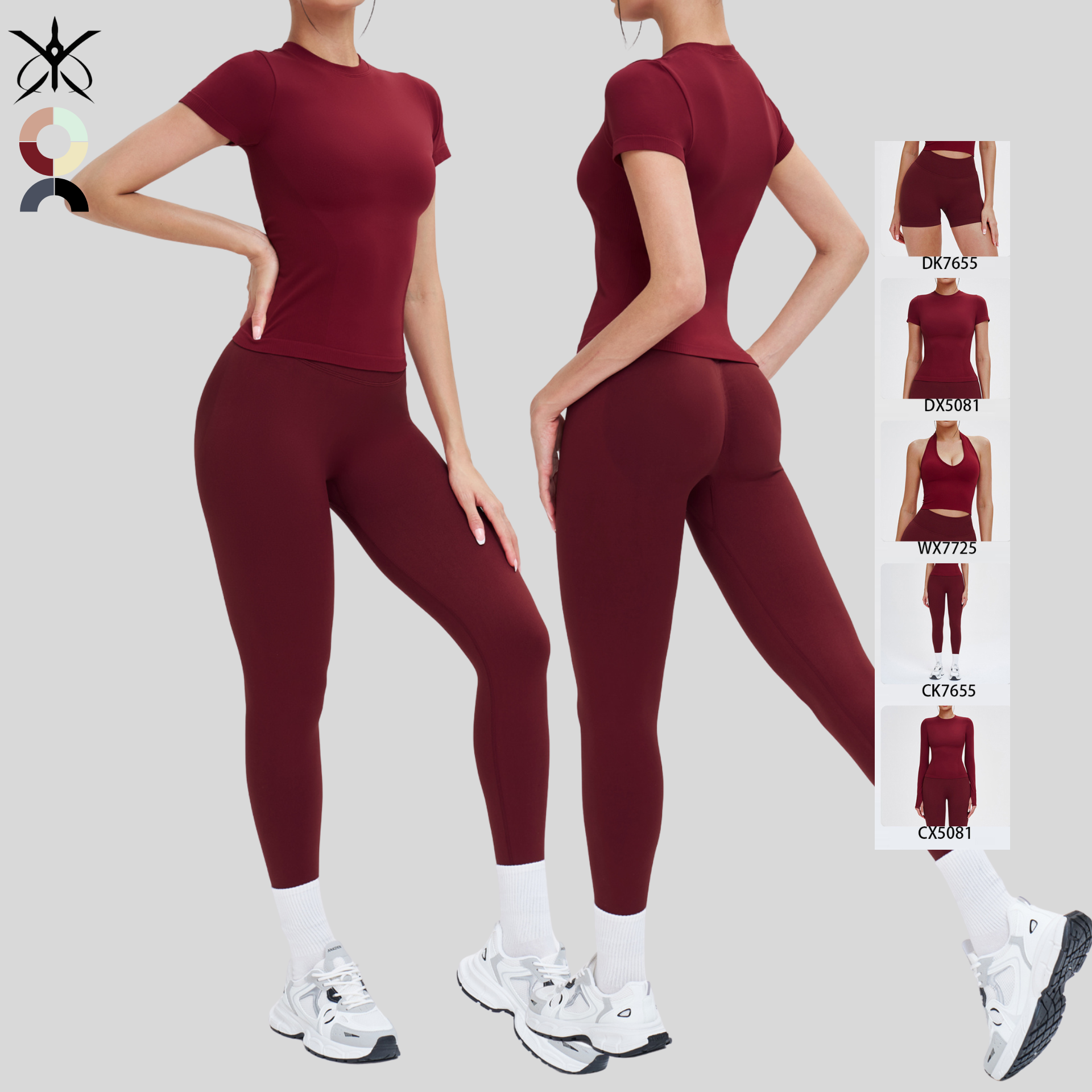 Breathable Seamless Solid Yoga Set Crew Neck Short Sleeve Top High-Waisted Pants Front Fitness Wear Quick-Dry Outdoor Running
