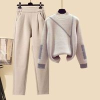 Ensemble tricoté 2 pièces décontracté col rond coupe régulière en laine/cachemire pour femme, pull long anti-boulochage, couleur hiver, vente en gros