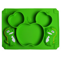 Nouveau plateau d'alimentation pour bébé en silicone, motif dinosaure de dessin animé, bol d'apprentissage pour tout-petit avec compartiments divisés, ensemble de plaques à ventouse incassables