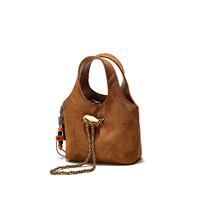 Sac seau losange vintage en similicuir suédé PU, sac à main rétro pour femme, mini sac à bandoulière avec pompon