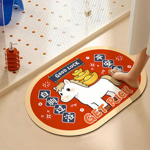 Tapis de salle de bain ovale absorbant et antidérapant motif cheval de dessin animé mignon pour toilettes, cuisine, décoration intérieure Hiver 2025 - Product Image 5