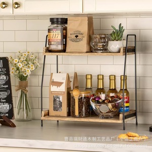 Estante de almacenamiento de madera para escritorio, organizador de cocina de madera maciza de doble capa de 13,8 pulgadas x 10 pulgadas para uso en el baño o la cocina - Product Image 2