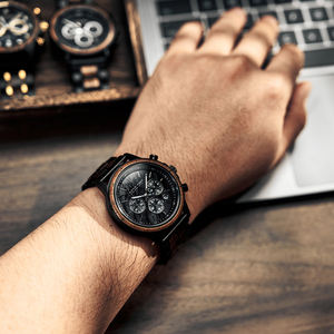 Montre-Bracelet Chronographe à Quartz pour Homme en Bois de Noyer Naturel et Acier Inoxydable avec Affichage de la Date, Design Original - Product Image 3