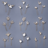 Vente en gros de 9 modèles d'épingles à cheveux de mariée, faites à la main, en forme de fleur et de feuille, avec perles, cristaux et zircons, fourchettes à cheveux, ornements de cheveux de mariage