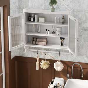 Armario de pared con puerta de vidrio, estilo vintage, de doble puerta, 24.8 pulgadas, almacenamiento de tres niveles con toallero para baño, cocina, comedor - Product Image 4