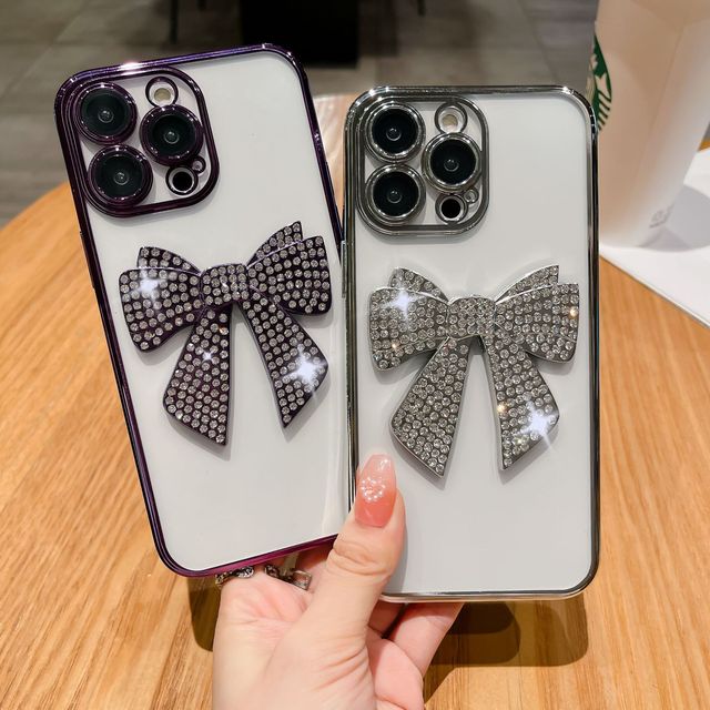 Korean 3D Bow Clear Soft Electroplated Plating Case for iPhone 15 14 Pro Max 13 12 Pro 11 Candy Cute Transparent Cover