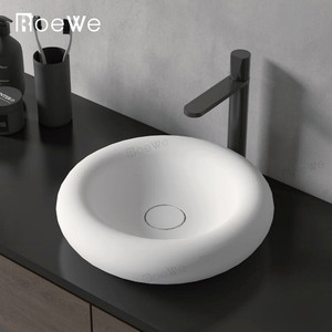 Lavabo <span class=keywords><strong>da</strong></span> <span class=keywords><strong>bagno</strong></span> per hotel di forma rotonda lavabo per lavaggio a mano in pietra artificiale lucida, tappetino <span class=keywords><strong>da</strong></span> <span class=keywords><strong>appoggio</strong></span> per ciotola superficie solida washba - Product Image 4