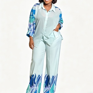Ensemble chemise à imprimé abstrait et pantalon large pour <span class=keywords><strong>femme</strong></span>, <span class=keywords><strong>tenue</strong></span> décontractée, ensemble 2 pièces, Sehefashion - Product Image 2
