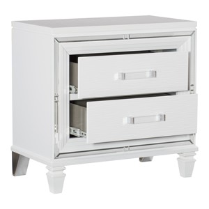 White <b>Silver</b> Finish Nightstand 2 Drawers Acrylic Bar Pulls Stylish Bedroom Furniture - Product Image 4