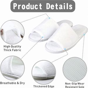 Chaussons d'hôtel jetables personnalisés 5 étoiles à bout ouvert en polaire corail blanche lavable, semelle EVA de luxe de 5 mm d'épaisseur pour chambre d'hôtes - Product Image 2
