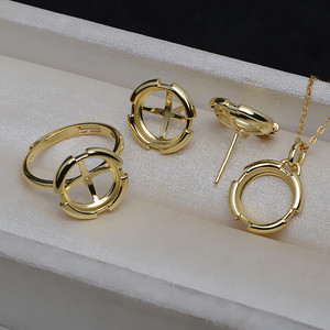 Wenchi Ensemble d'accessoires DIY en argent S925, modèle artisanal plaqué, pour pendentif et support de boucle d'oreille, avec base plate vide en nacre de cheval et perle de 10,5 mm - Product Image 1