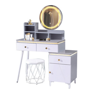 Muebles de vestidor último tocador <span class=keywords><strong>con</strong></span> <span class=keywords><strong>espejo</strong></span> redondo precio al por mayor esquina personalizada maquillaje tocador gabinete <span class=keywords><strong>con</strong></span> luz - Product Image 1