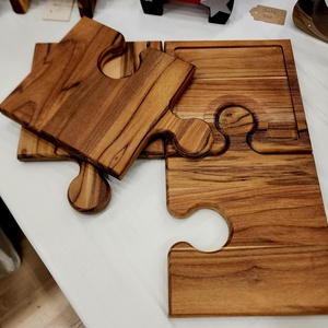 Ensemble de 4 planches à découper en bois d'acacia de haute qualité, grandes planches à charcuterie avec poignées en puzzle, planches à découper - Product Image 6