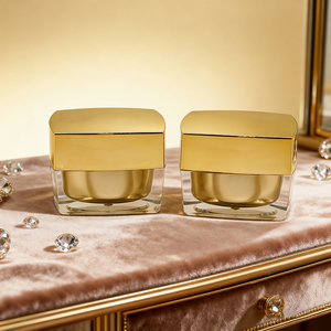 Golden High Quality 20/30/50g Acrylic <strong>Cosmetic</strong> Sub-Bottles With Screw Cap Square Plastic Jars Packaging For Eye Cream Face Masks - Product Image 2
