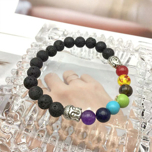 Pulsera de piedra volcánica de siete colores con dije de aleación de Buda para hombre, uso diario, joyería de piedra natural, origen Yiwu - Product Image 2