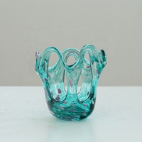 Bougeoir en verre soufflé bleu creux Design lanterne Art déco comme centre de table décoratif pour la maison et bocaux à bougies
