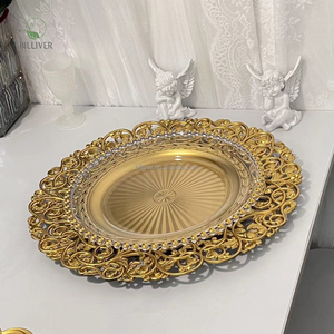 Round Wholesale Clear Glass Acrílico Gold Beaded Charger <span class=keywords><strong>Plates</strong></span> Decoração de casamento para festa Dinner placa do carregador de borda de ouro - Product Image 5