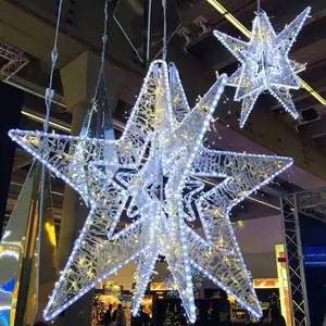 3D主题圣诞金属灯光星星用于商业墙壁装饰
