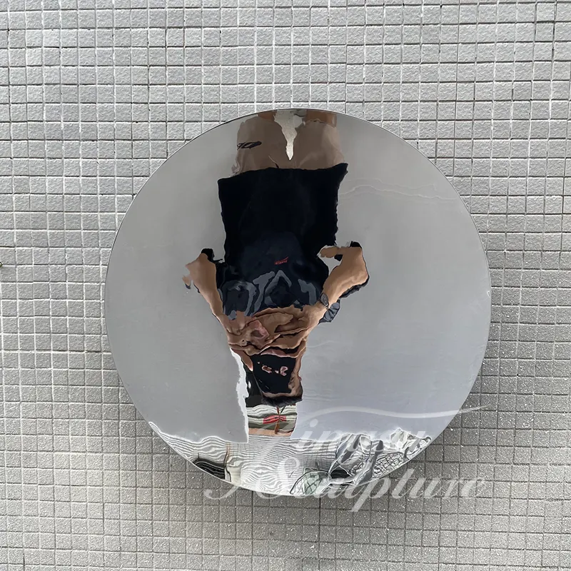 Otel kapalı dekorasyon özelleştirilmiş boyutu yuvarlak tasarım galvanik renk ayna duvar fiberglas heykeli