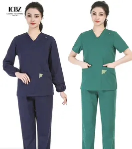 Vente en gros d'uniformes d'infirmières jogger à la mode nouveautés design photos d'infirmières vert foncé ensemble de gommage uniforme