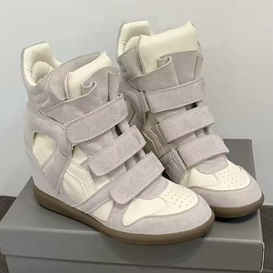 Zapatos deportivos de alta calidad para mujer, con plataforma y tacón de cuña, botas de nieve de cuero genuino, zapatos casuales de algodón de caña alta. - Product Image 2