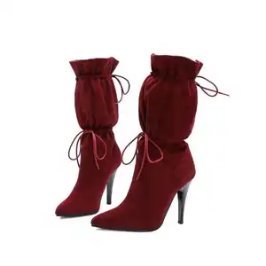20101135-45 mid-high boots with straps but knee boots stiletto super high heel lace-up boots