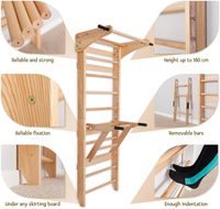 Barre d'entraînement murale Wellshow en bois de style échelle suédoise avec barre de traction et accessoires de barre de dips pour salle de sport à domicile